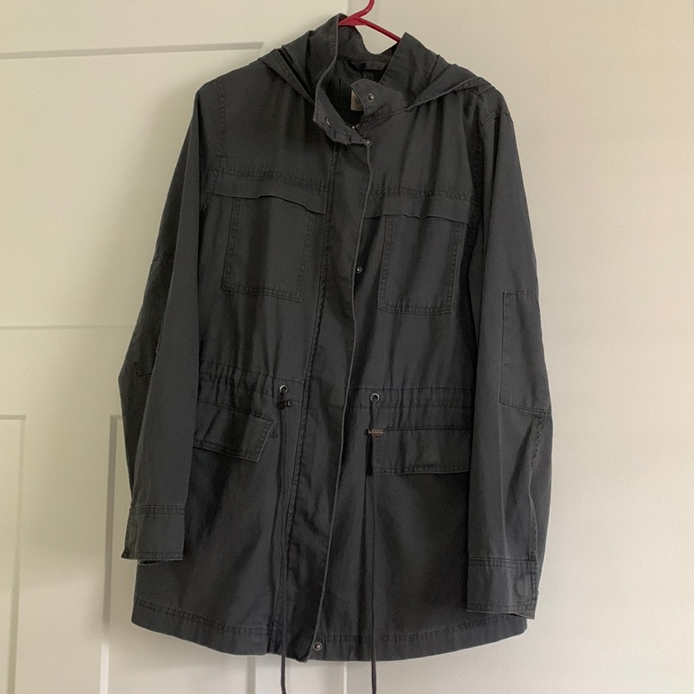 Universal Thread Jacket Womens Gray Cargo Military Cinch Long Full Zip Hood.